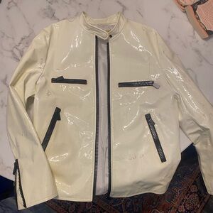 NWT Michael Kors Collection Patent Leather Cream Jacket, Size 4